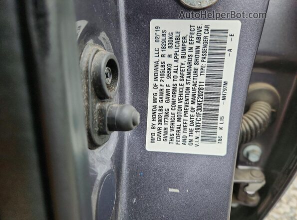 19XFC1F30KE202811 2019 HONDA CIVIC Gray VIN կոդի պիտակի տեսք