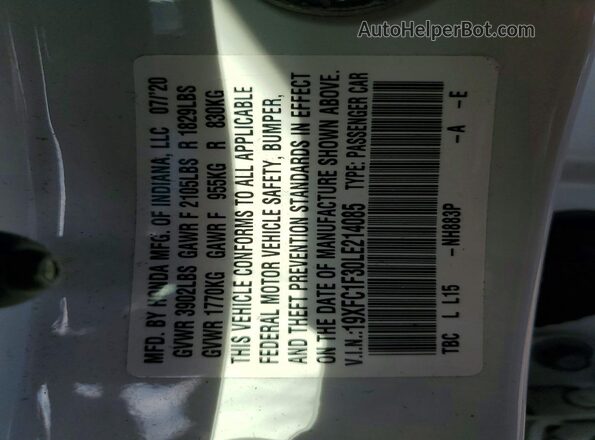 19XFC1F30LE214085 2020 HONDA CIVIC White Вид підкапотного простору