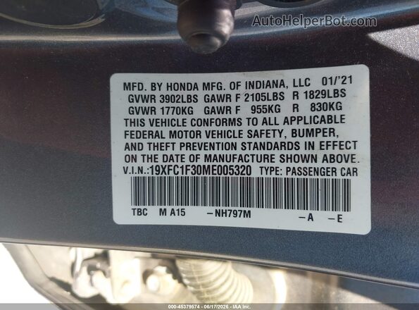 19XFC1F30ME005320 2021 HONDA CIVIC Серебряный Вид подкапотного пространства
