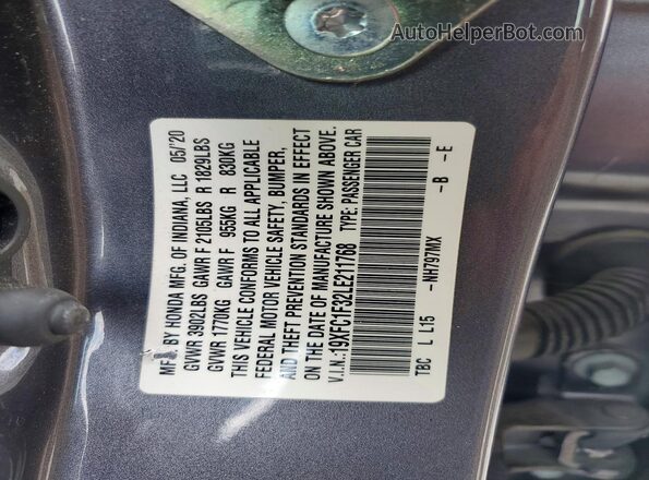19XFC1F32LE211768 2020 HONDA CIVIC Gray 