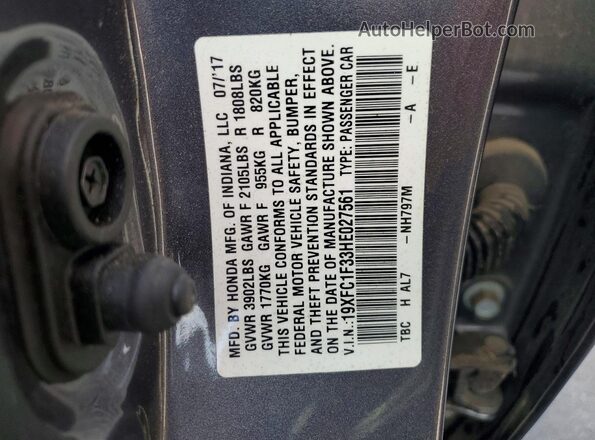 19XFC1F33HE027561 2017 HONDA CIVIC Gray 