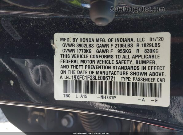 19XFC1F33LE006721 2020 HONDA CIVIC Черный Вид подкапотного пространства