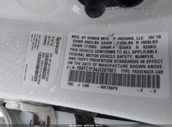 19XFC1F34JE201921 2018 HONDA CIVIC White Вид підкапотного простору