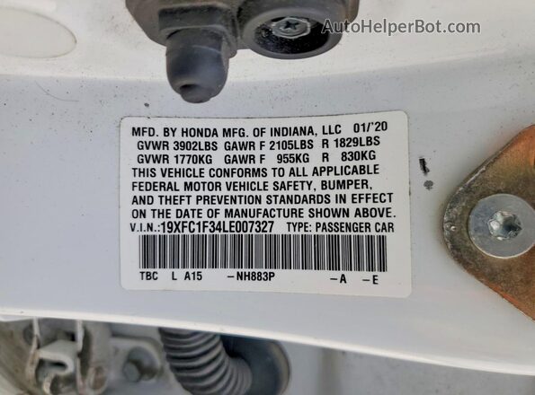 19XFC1F34LE007327 2020 HONDA CIVIC White ძრავის განყოფილების ხედი