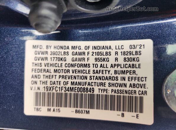 19XFC1F34ME008849 2021 HONDA CIVIC Charcoal 
