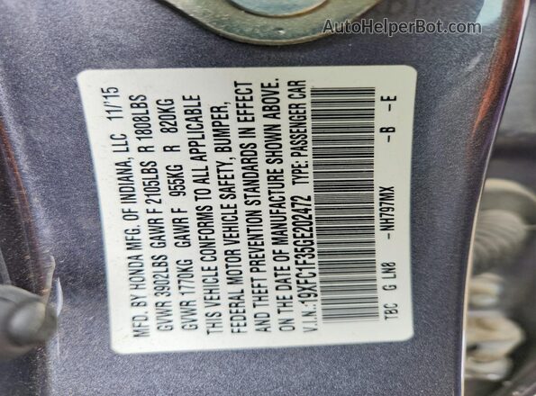 19XFC1F35GE202472 2016 HONDA CIVIC Gray Շարժիչի բաժամունքի տեսք