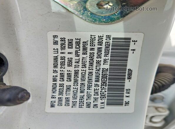 19XFC1F35KE009702 2019 HONDA CIVIC White 