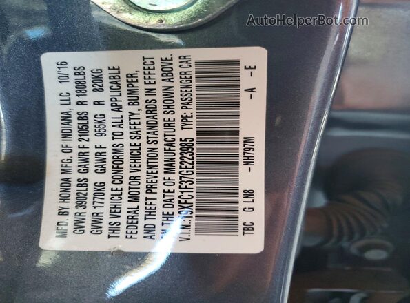 19XFC1F37GE223985 2016 HONDA CIVIC Gray 