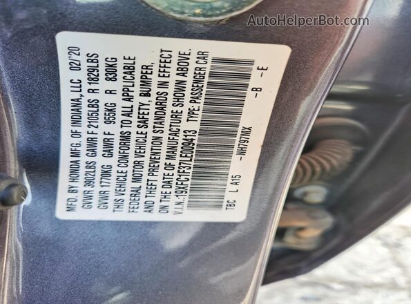 19XFC1F37LE009413 2020 HONDA CIVIC Gray Вид підкапотного простору