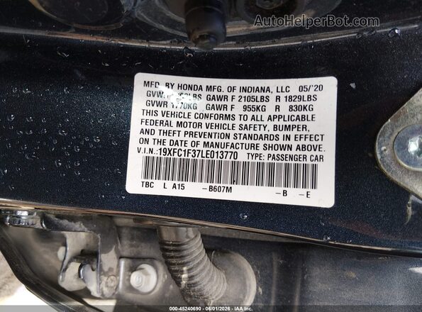 19XFC1F37LE013770 2020 HONDA CIVIC Dark Blue Engine compartment view