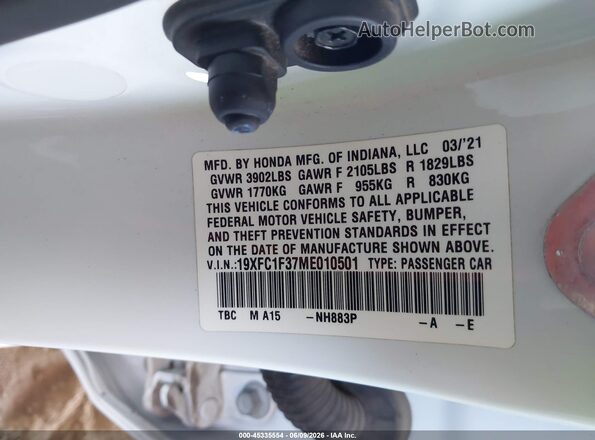 19XFC1F37ME010501 2021 HONDA CIVIC Белый Вид подкапотного пространства