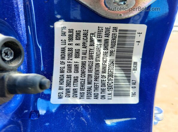 19XFC1F38GE020541 2016 HONDA CIVIC Blue Շարժիչի բաժամունքի տեսք