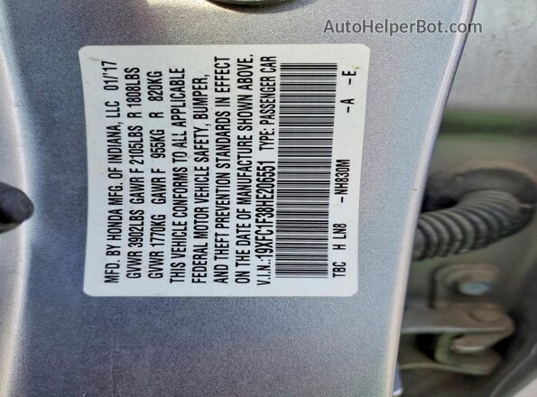 19XFC1F38HE206551 2017 HONDA CIVIC Silver 