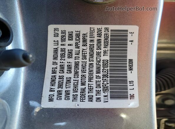 19XFC1F38LE210933 2020 HONDA CIVIC Silver Widok komory silnika