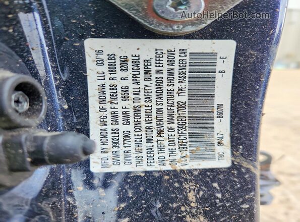 19XFC1F39GE017082 2016 HONDA CIVIC Blue 