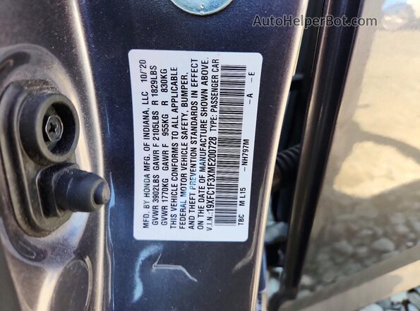 19XFC1F3XME200728 2021 HONDA CIVIC Gray 