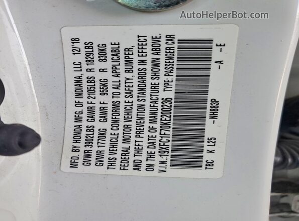 19XFC1F70KE200236 2019 HONDA CIVIC White 