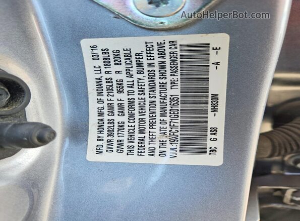19XFC1F71GE016351 2016 HONDA CIVIC Silver 