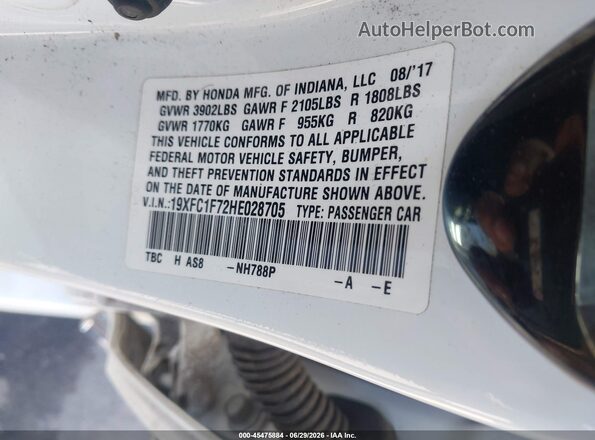 19XFC1F72HE028705 2017 HONDA CIVIC White Vista del compartimento del motor