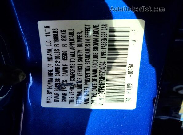 19XFC1F73HE204094 2017 HONDA CIVIC Blue Widok komory silnika