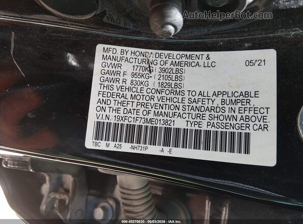 19XFC1F73ME013821 2021 HONDA CIVIC Black 