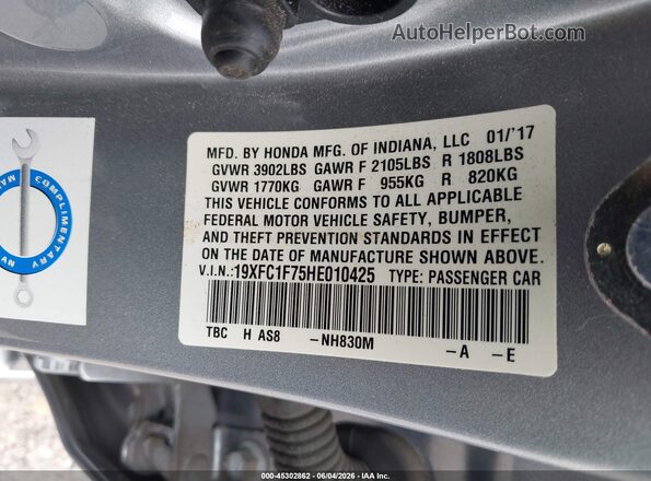 19XFC1F75HE010425 2017 HONDA CIVIC Silver 