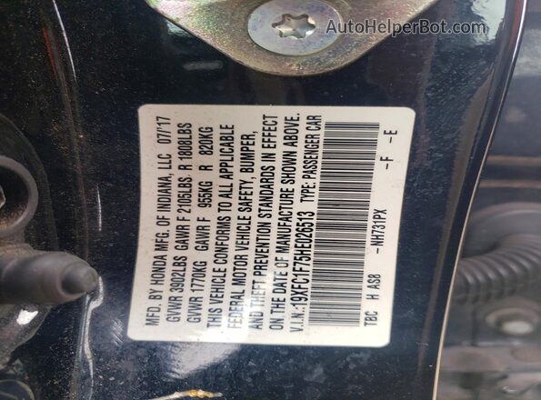 19XFC1F75HE026513 2017 HONDA CIVIC Black Вид підкапотного простору
