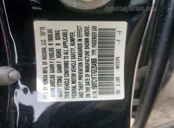 19XFC1F77GE204906 2016 HONDA CIVIC Черный Вид подкапотного пространства