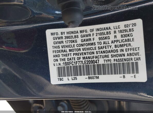 19XFC1F77LE209047 2020 HONDA CIVIC Black Вид підкапотного простору