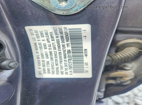 19XFC1F78LE017684 2020 HONDA CIVIC Gray Vista de la etiqueta del VIN