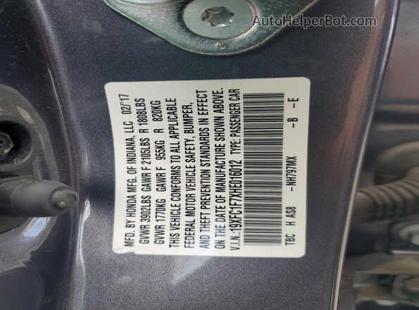 19XFC1F7XHE016012 2017 HONDA CIVIC Серый 