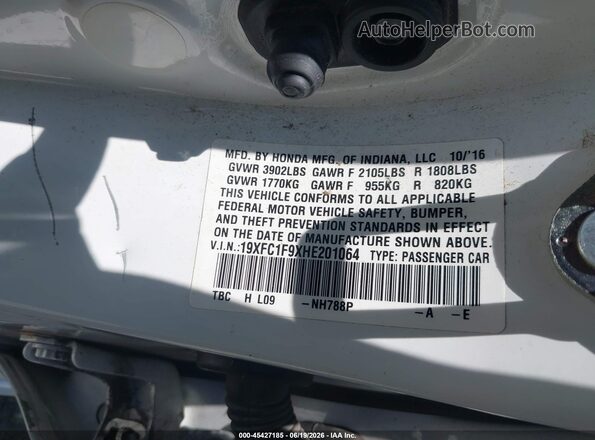 19XFC1F9XHE201064 2017 HONDA CIVIC Белый Вид подкапотного пространства