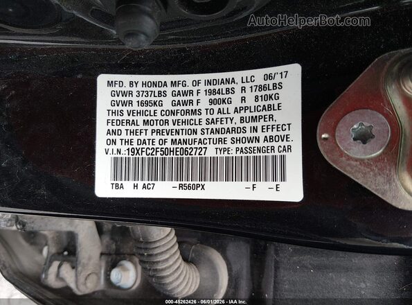 19XFC2F50HE062727 2017 HONDA CIVIC Black 