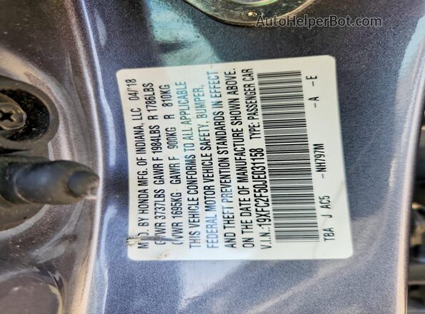 19XFC2F50JE031158 2018 HONDA CIVIC Gray Engine compartment view