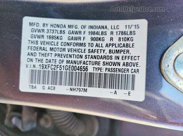 19XFC2F51GE004656 2016 HONDA CIVIC Gray Շարժիչի բաժամունքի տեսք