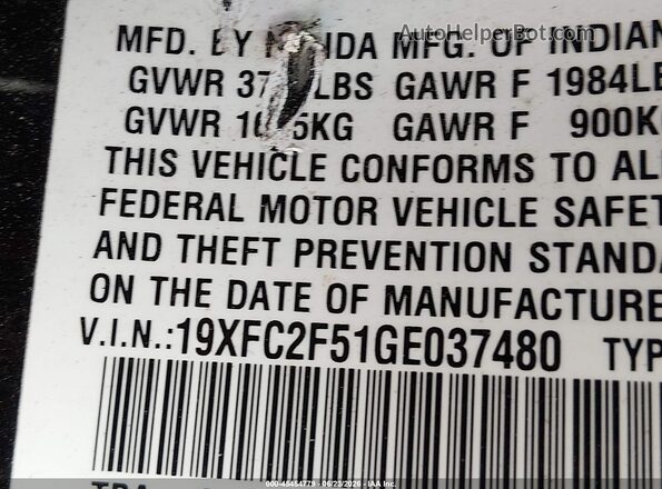 19XFC2F51GE037480 2016 HONDA CIVIC Black Widok komory silnika
