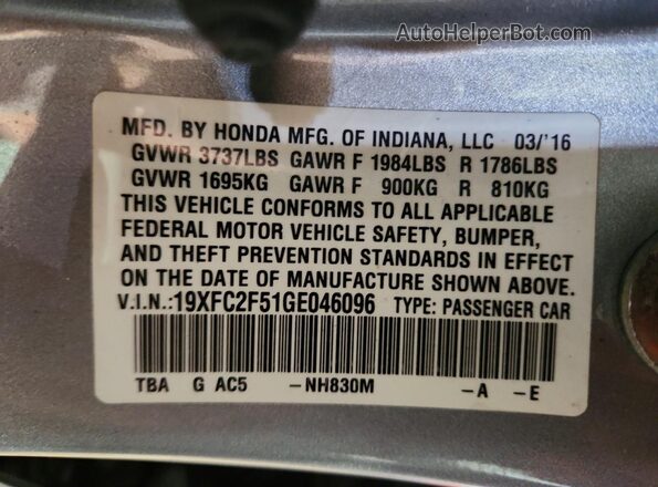19XFC2F51GE046096 2016 HONDA CIVIC Silver 