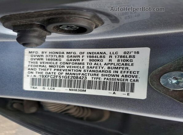 19XFC2F51GE208423 2016 HONDA CIVIC Silver 