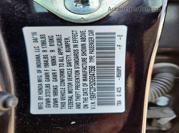 19XFC2F52GE047550 2016 HONDA CIVIC Black Շարժիչի բաժամունքի տեսք