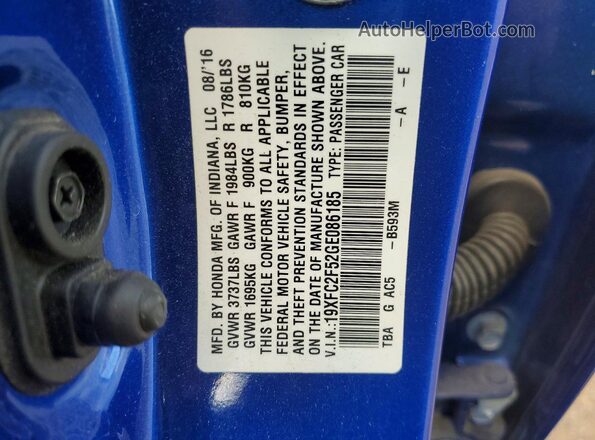 19XFC2F52GE086185 2016 HONDA CIVIC Blue VIN კოდის სტიკერის ხედი