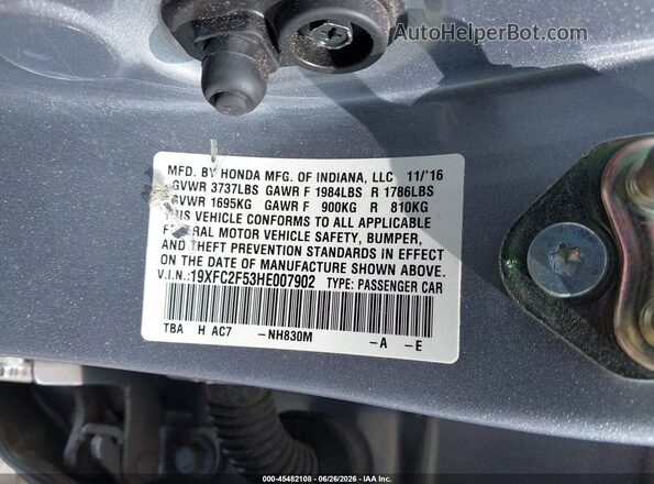 19XFC2F53HE007902 2017 HONDA CIVIC Silver Շարժիչի բաժամունքի տեսք
