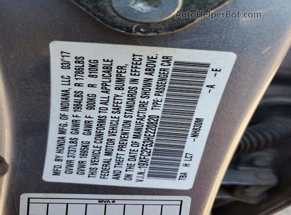 19XFC2F53HE220820 2017 HONDA CIVIC Серебряный Вид подкапотного пространства