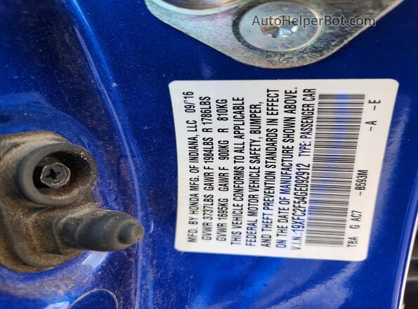 19XFC2F54GE092912 2016 HONDA CIVIC Blue Engine compartment view