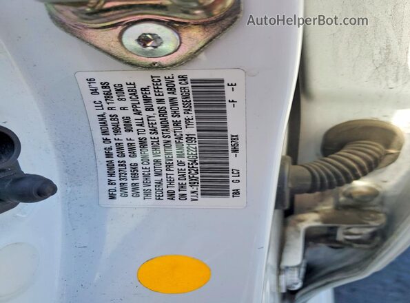 19XFC2F54GE221991 2016 HONDA CIVIC White Vista del compartimento del motor
