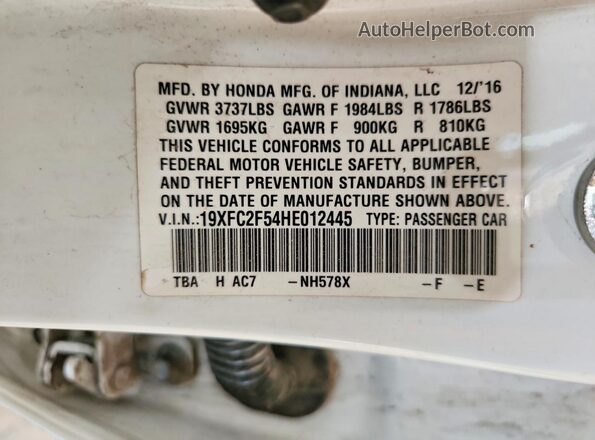 19XFC2F54HE012445 2017 HONDA CIVIC White Շարժիչի բաժամունքի տեսք