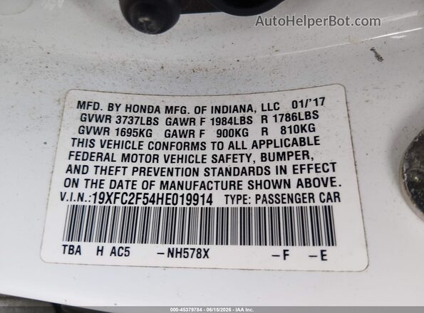 19XFC2F54HE019914 2017 HONDA CIVIC Белый Вид подкапотного пространства