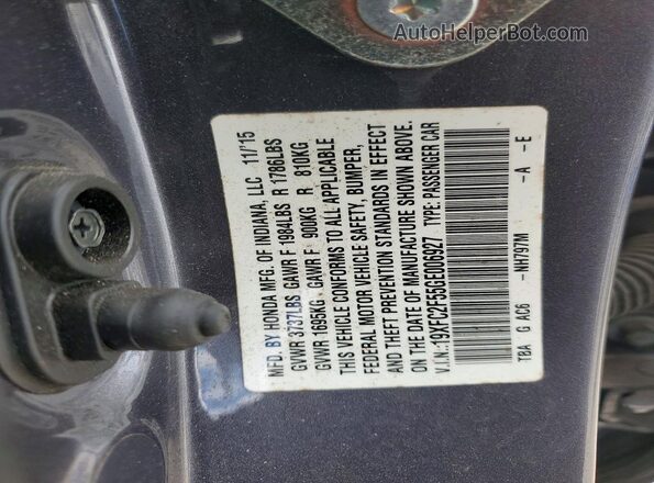 19XFC2F55GE006927 2016 HONDA CIVIC Gray ძრავის განყოფილების ხედი