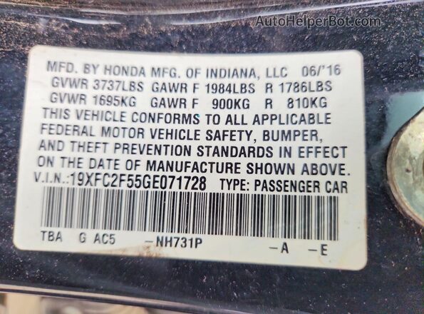 19XFC2F55GE071728 2016 HONDA CIVIC Black 