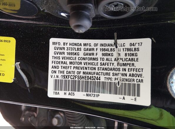 19XFC2F55HE045244 2017 HONDA CIVIC Black 