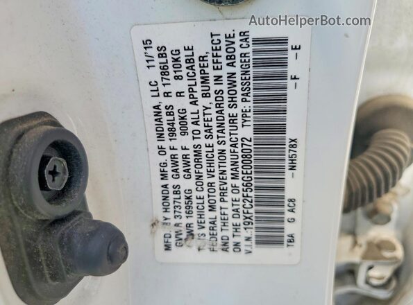 19XFC2F56GE008072 2016 HONDA CIVIC White Widok komory silnika